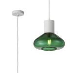 Odeyscene 31cm Pendant With Wide Glass, 1 x E27, Satin White/Bottle Green/Clear Twisted Cable