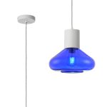 Odeyscene 31cm Pendant With Wide Glass, 1 x E27, Satin White/Blue Ink/Clear Twisted Cable