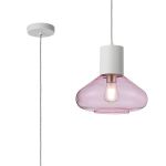Odeyscene 31cm Pendant With Wide Glass, 1 x E27, Satin White/Pink/Clear Twisted Cable