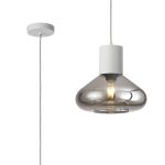 Odeyscene 31cm Pendant With Wide Glass, 1 x E27, Satin White/Smoke/Clear Twisted Cable