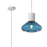 Odeyscene 31cm Pendant With Wide Glass, 1 x E27, Satin White/Teal Blue/Clear Twisted Cable