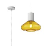 Odeyscene 31cm Pendant With Wide Glass, 1 x E27, Satin White/Yellow/Clear Twisted Cable