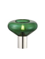 Odeyscene Table Lamp With Wide Glass, 1 x E27, Polished Nickel/Bottle Green/Dark Grey Braided Cable