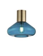 Odeyscene 31cm Ceiling Light With Wide Glass, 1 x E27, Antique Brass/Teal Blue