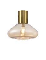 Odeyscene 31cm Ceiling Light With Wide Glass, 1 x E27, Aged Brass/Amber