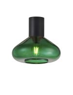Odeyscene 31cm Ceiling Light With Wide Glass, 1 x E27, Satin Black/Bottle Green
