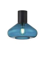 Odeyscene 31cm Ceiling Light With Wide Glass, 1 x E27, Satin Black/Teal Blue