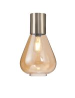 Odeyscene 23cm Ceiling Light With Narrow Glass, 1 x E27, Satin Nickel/Amber