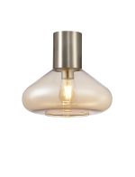 Odeyscene 31cm Ceiling Light With Wide Glass, 1 x E27, Satin Nickel/Amber
