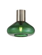 Odeyscene 31cm Ceiling Light With Wide Glass, 1 x E27, Satin Nickel/Bottle Green