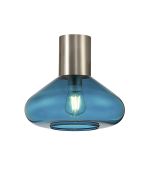 Odeyscene 31cm Ceiling Light With Wide Glass, 1 x E27, Satin Nickel/Teal Blue