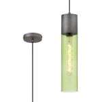 Luce 12cm Pendant With Tubular Glass, 1 x E27, Pewter/Green/Black Braided Cable