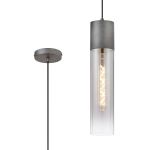 Luce 12cm Pendant With Tubular Glass, 1 x E27, Pewter/Smoke Fade/Black Braided Cable
