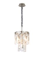 Alban 30cm 2 Tier Round Pendant, 5 x E14, Satin Nickel/Clear Glass