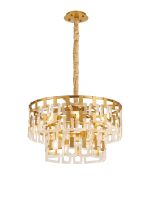 Alban 63cm 2 Tier Round Pendant, 8 + 4 x E14, Matt Gold/Clear Glass, Item Weight: 17kg