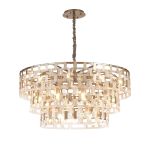 Alban 100cm 3 Tier Round Pendant, 10+10+5 x E14, Satin Nickel/Clear Glass, Item Weight: 43kg
