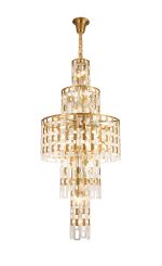 Alban 85cm Round Tall Pendant, 33 x E14, Matt Gold/Clear Glass Item Weight: 51kg