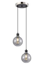 Jestero 20cm 2 Light Pendant, E14 With 15cm Round Segment Glass Shades, Satin Nickel, Smoke Plated & Satin Black