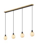 Jestero 1.3m Linear Pendant, 4 Light E14 With 15cm Round Dark Beige Marble Effect Glass Shade, Brass & Satin Black Framework
