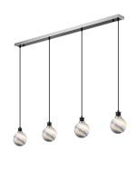 Jestero 1.3m Linear Pendant, 4 Light E14 With 15cm Round Dark Blue Marble Effect Glass Shade, Satin Nickel & Satin Black Framework
