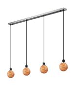 Jestero 1.3m Linear Pendant, 4 Light E14 With 15cm Round Dark Pink Marble Effect Glass Shade, Satin Nickel & Satin Black Framework