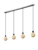 Jestero 1.3m Linear Pendant, 4 Light E14 With 15cm Round Light Grey Marble Effect Glass Shade, Satin Nickel & Satin Black Framework