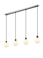Jestero 1.3m Linear Pendant, 4 Light E14 With 15cm Round Speckled Glass Shade, Satin Nickel, White & Satin Black
