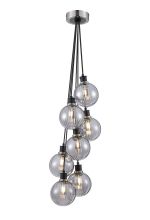 Jestero 45cm Round Cluster Pendant, 7 Light E14 With 15cm Round Segment Glass Shade, Satin Nickel, Smoke Plated & Satin Black