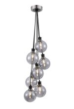 Jestero 45cm Round Cluster Pendant, 7 Light E14 With 15cm Round Glass Shade, Satin Nickel, Smoke Plated & Satin Black