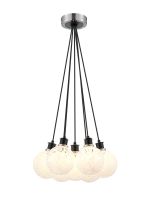 Jestero 45cm Round Cluster Pendant, 7 Light E14 With 15cm Round Speckled Glass Shade, Satin Nickel, White & Satin Black