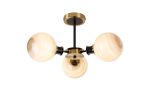 Jestero 53cm Semi Ceiling, 3 Light E14 With 15cm Round Dark Beige Marble Effect Glass Shade, Brass & Satin Black Framework