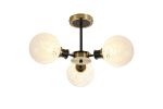 Jestero 53cm Semi Ceiling, 3 Light E14 With 15cm Round Speckled Glass Shade, Brass, White & Satin Black