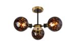 Jestero 53cm Semi Ceiling, 3 Light E14 With 15cm Round Brown & Amber Tortoise Shell Glass Shade, Brass & Satin Black
