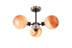 Jestero 53cm Semi Ceiling, 3 Light E14 With 15cm Round Dark Pink Marble Effect Glass Shade, Satin Nickel & Satin Black Framework