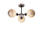 Jestero 53cm Semi Ceiling, 3 Light E14 With 15cm Round Light Grey Marble Effect Glass Shade, Satin Nickel & Satin Black Framework
