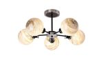 Jestero 52cm Semi Ceiling, 5 Light E14 With 15cm Round Light Grey Marble Effect Glass Shade, Satin Nickel & Satin Black Framework