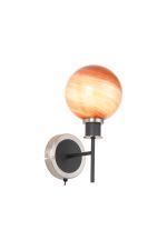 Jestero Switched Wall Light, 1 Light E14 With 15cm Round Dark Pink Marble Effect Glass Shade, Satin Nickel & Satin Black Framework
