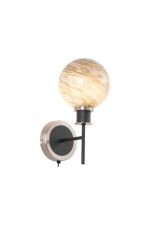 Jestero Switched Wall Light, 1 Light E14 With 15cm Round Light Grey Marble Effect Glass Shade, Satin Nickel & Satin Black Framework