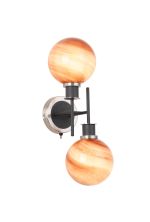 Jestero Switched Wall Light, 2 Light E14 With 15cm Round Dark Pink Marble Effect Glass Shade, Satin Nickel & Satin Black Framework