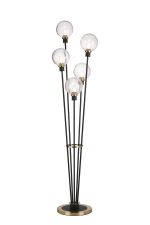 Jestero Floor Lamp, 5 Light E14, With 15cm Round Crackled Glass Shade Brass, Clear, Satin Black