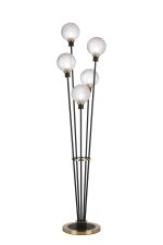 Jestero Floor Lamp, 5 Light E14, With 15cm Round Textured Diamond Pattern Glass Shade Brass, Clear, Satin Black