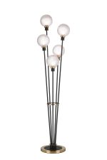 Jestero Floor Lamp, 5 Light E14, With 15cm Round Dimpled Glass Shade Brass, Clear, Satin Black