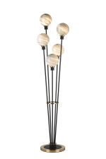Jestero Floor Lamp, 5 Light E14, With 15cm Round Dark Green Marble Effect Glass Shade Brass & Satin Black