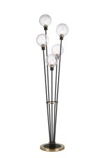 Jestero Floor Lamp, 5 Light E14, With 15cm Round Ribbed Glass Shade Brass, Clear, Satin Black