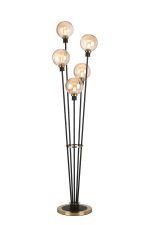 Jestero Floor Lamp, 5 Light E14, With 15cm Round Segment Glass Shade Brass, Amber Plated, Satin Black