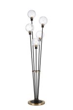 Jestero Floor Lamp, 5 Light E14, With 15cm Round Segment Glass Shade Brass, Clear, Satin Black