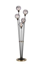 Jestero Floor Lamp, 5 Light E14, With 15cm Round Segment Glass Shade Brass, Smoke Plated, Satin Black