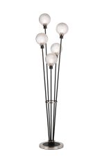 Jestero Floor Lamp, 5 Light E14, With 15cm Round Textured Diamond Pattern Glass Shade Satin Nickel, Clear, Satin Black