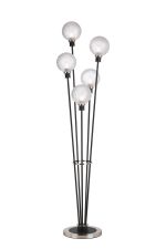 Jestero Floor Lamp, 5 Light E14, With 15cm Round Dimpled Glass Shade Satin Nickel, Clear, Satin Black