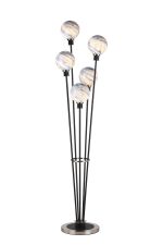 Jestero Floor Lamp, 5 Light E14, With 15cm Round Dark Blue Marble Effect Glass Shade Satin Nickel & Satin Black